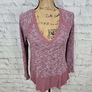 Eri + ali pullover v neck sweater top Sz XS pink long sleeve A29